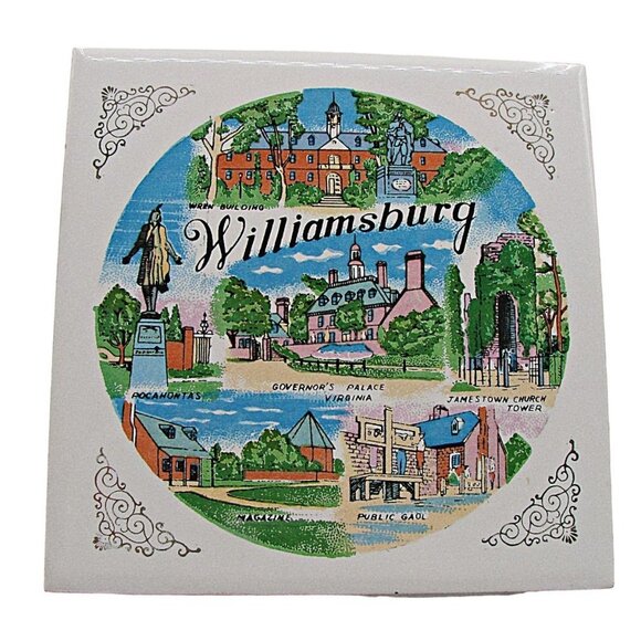 Vintage Colonial Williamsburg Virginia Ceramic Tile Trivet Souvenir Decor Hang - Picture 1 of 11